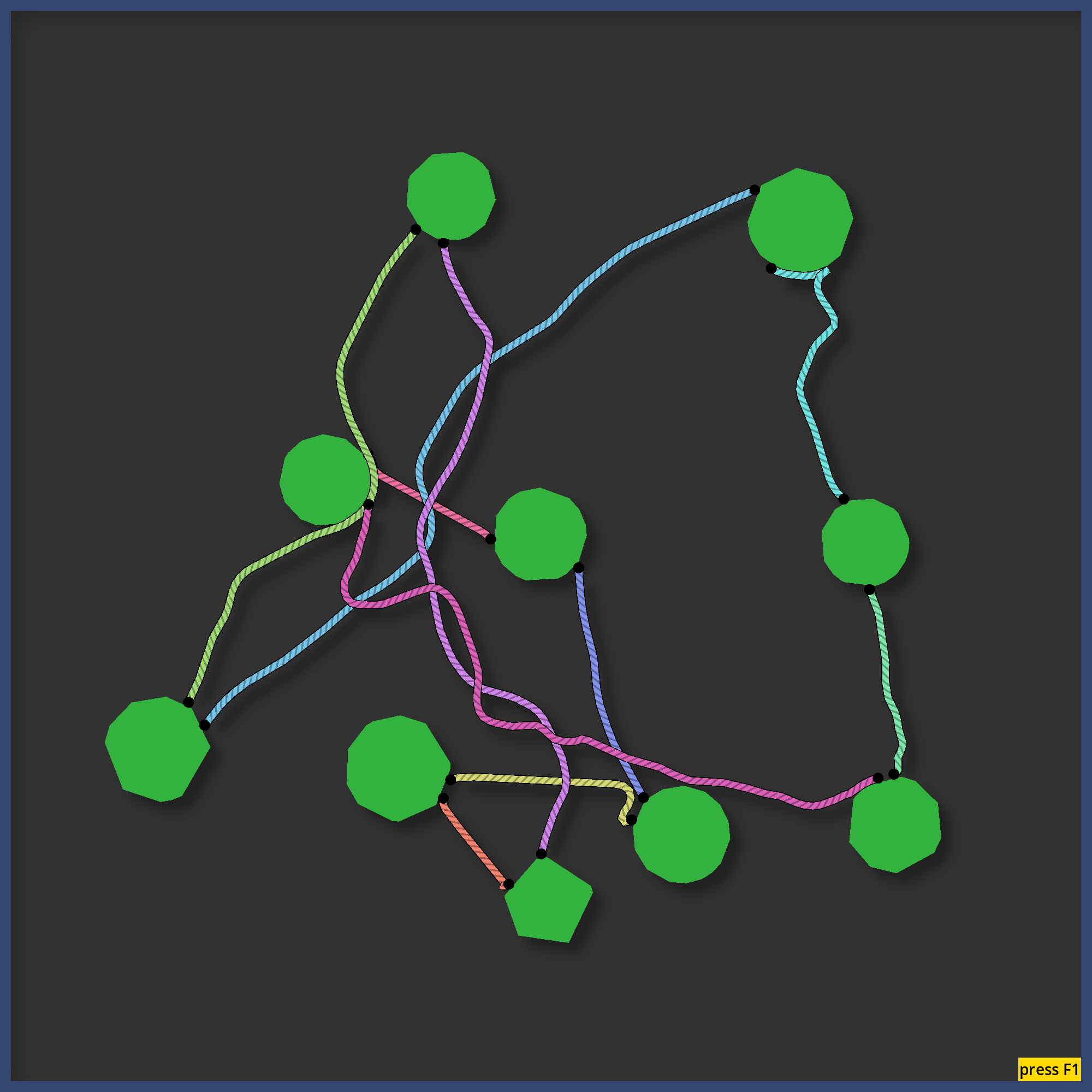 Boulder Network — zero-gravity boulders connected by ropes