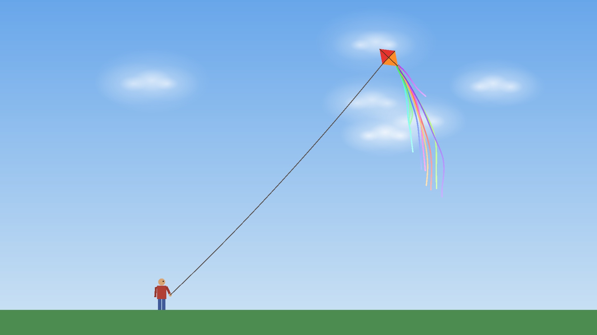 Kite - a figure flying a kite with fluttering ribbon tails