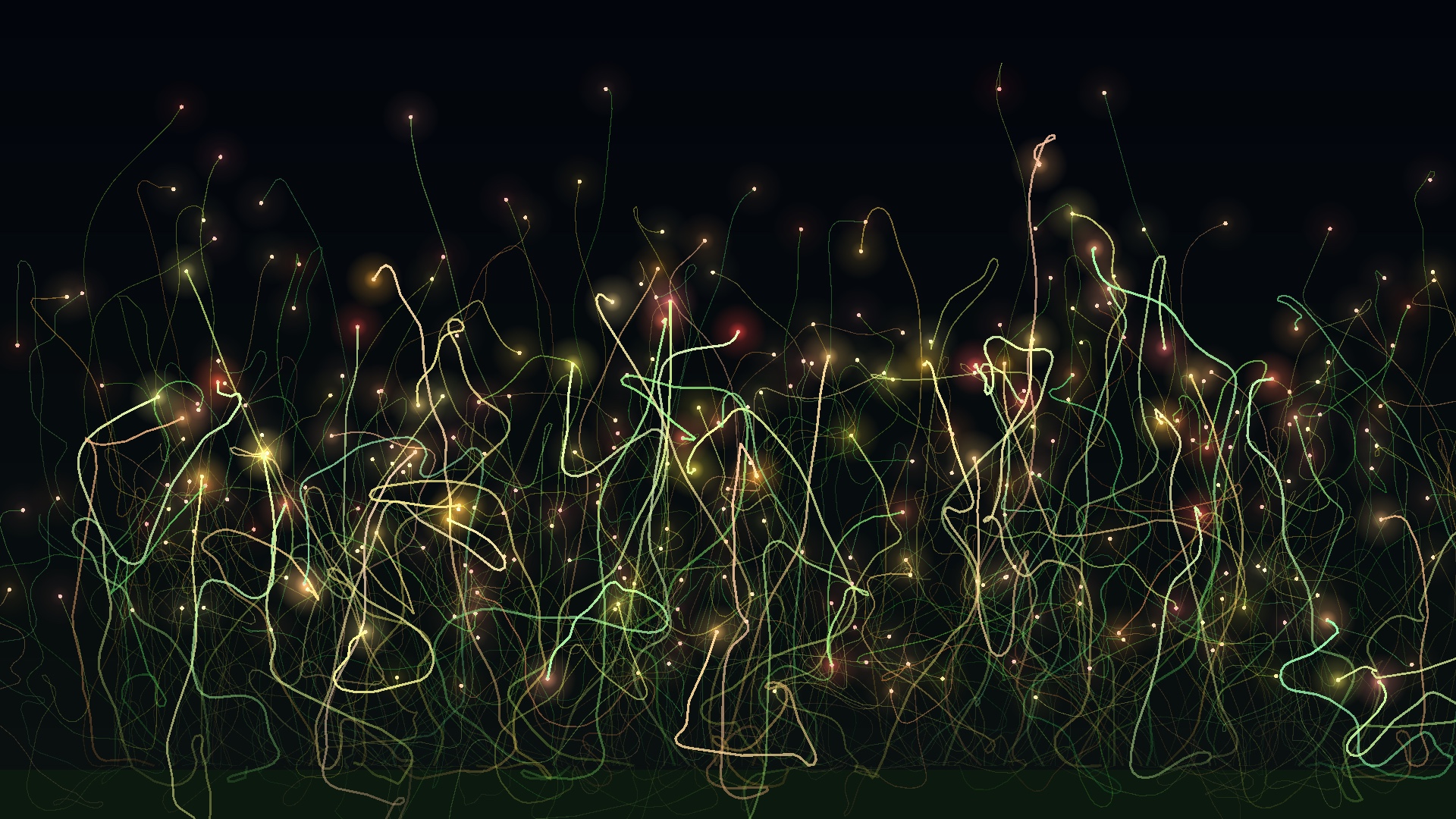 Firefly Meadow - fireflies on glowing tethers at night